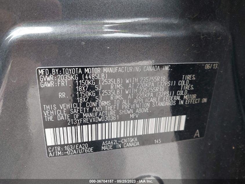2013 TOYOTA RAV4 LIMITED - 2T3YFREVXDW030361