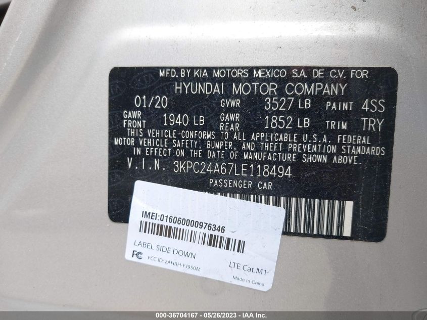 2020 HYUNDAI ACCENT SE - 3KPC24A67LE118494