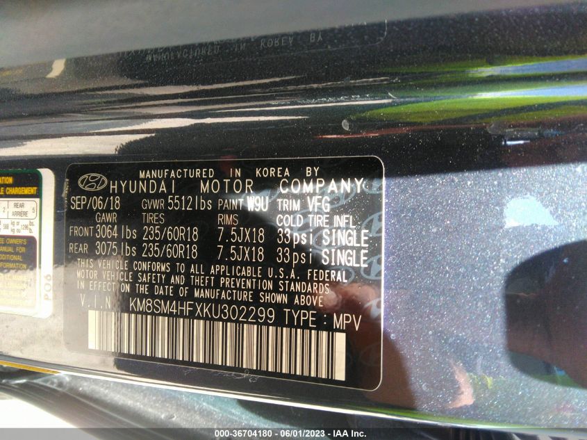 2019 HYUNDAI SANTA FE XL SE - KM8SM4HFXKU302299