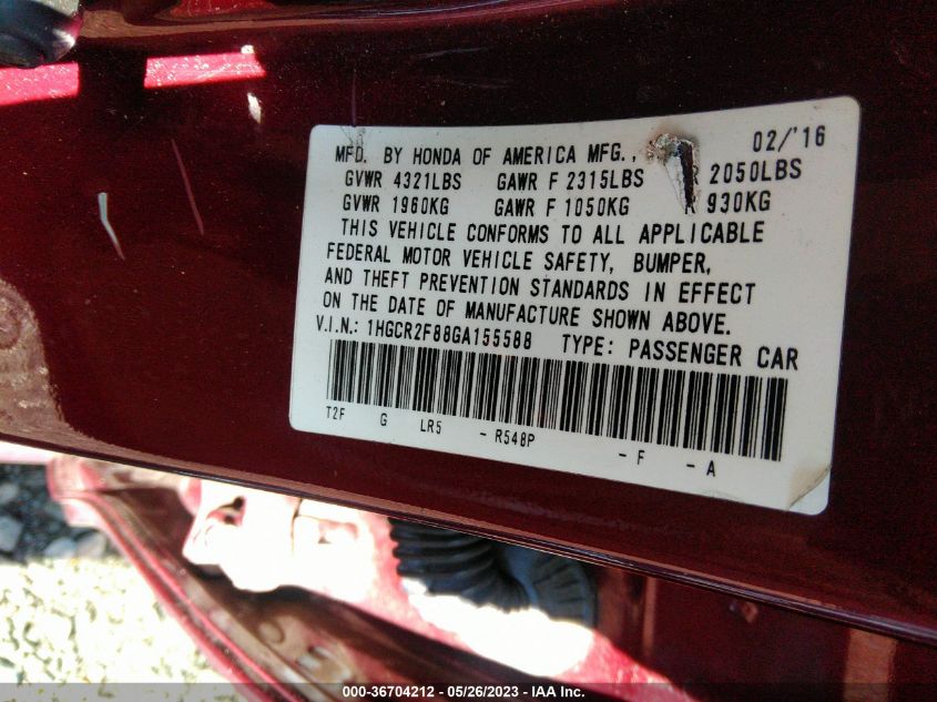 2016 HONDA ACCORD SEDAN EX-L - 1HGCR2F88GA155588