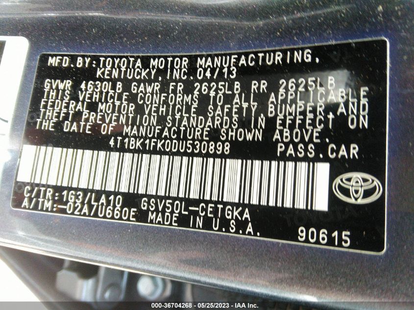 2013 TOYOTA CAMRY SE/XLE - 4T1BK1FK0DU530898
