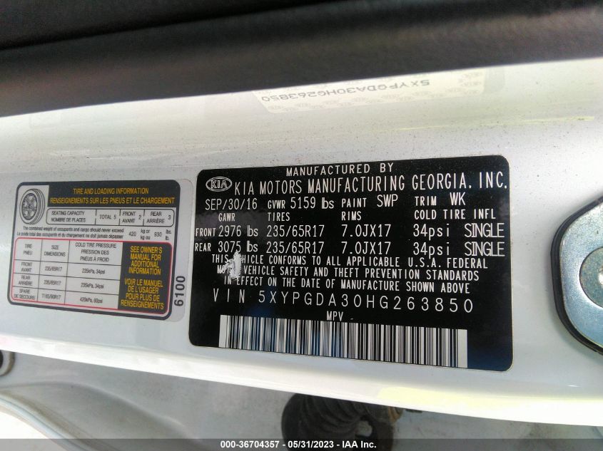 2017 KIA SORENTO LX - 5XYPGDA30HG263850