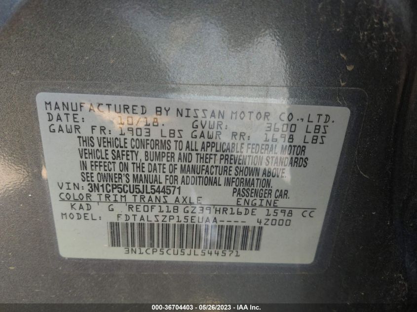 2018 NISSAN KICKS SV - 3N1CP5CU5JL544571