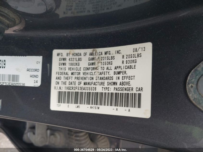 2014 HONDA ACCORD SEDAN SPORT - 1HGCR2F53EA005536