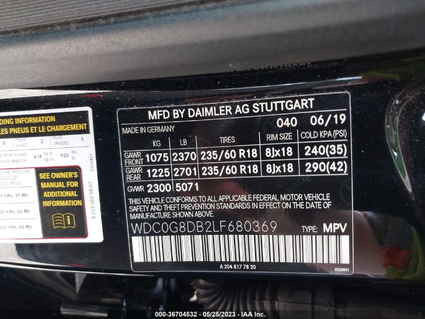 2020 MERCEDES-BENZ GLC GLC 300 - WDC0G8DB2LF680369