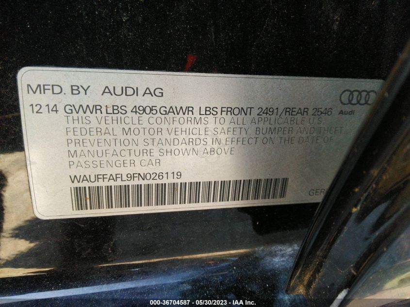 2015 AUDI A4 PREMIUM PLUS - WAUFFAFL9FN026119