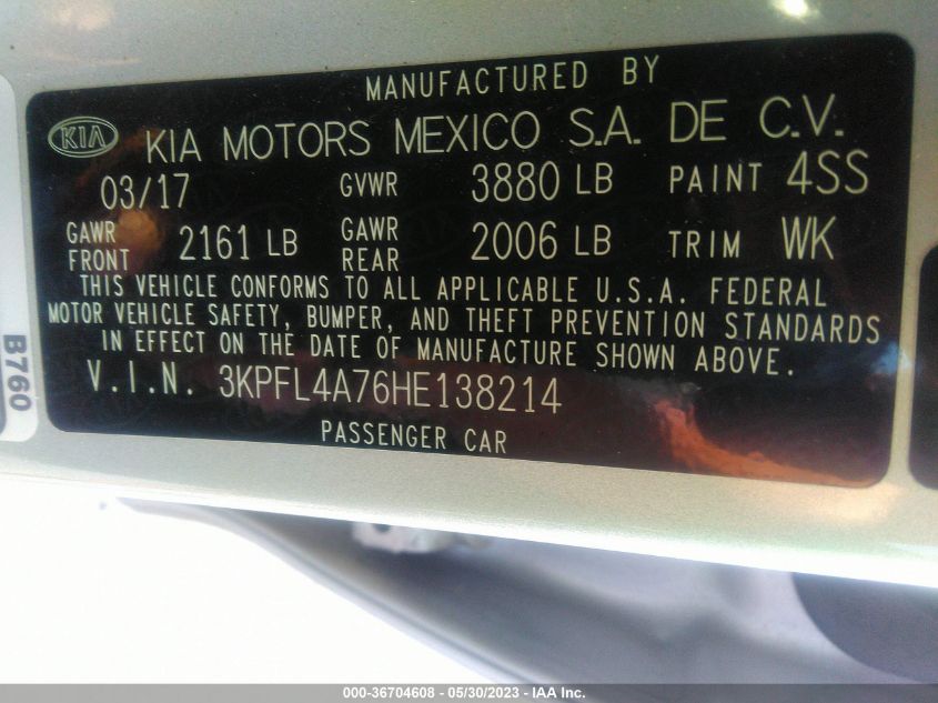 2017 KIA FORTE LX - 3KPFL4A76HE138214