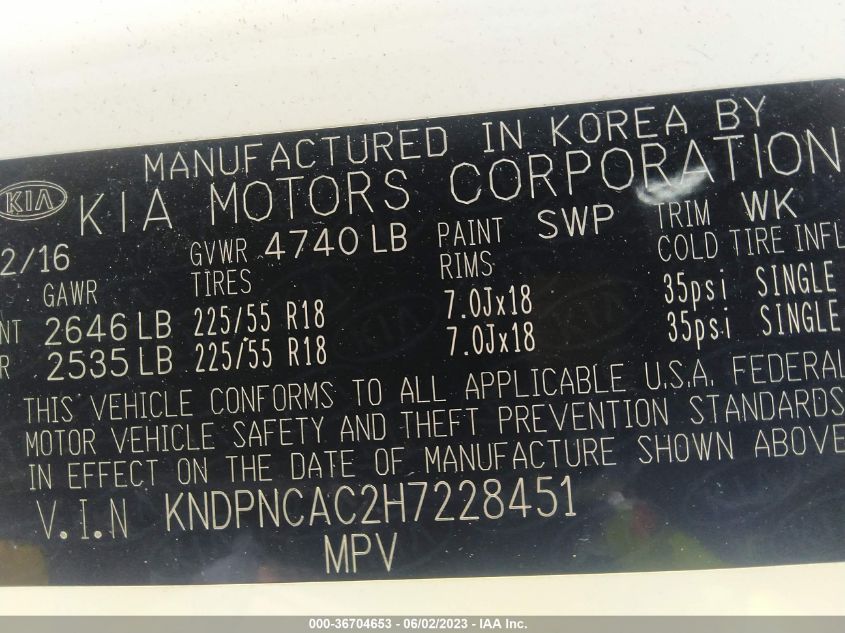 2017 KIA SPORTAGE EX - KNDPNCAC2H7228451