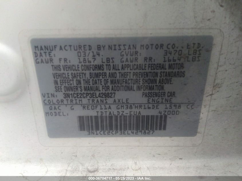 2014 NISSAN VERSA NOTE SV - 3N1CE2CP3EL429827