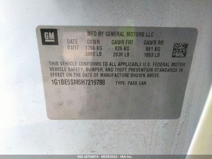 2017 CHEVROLET CRUZE LT - 1G1BE5SM6H7219788