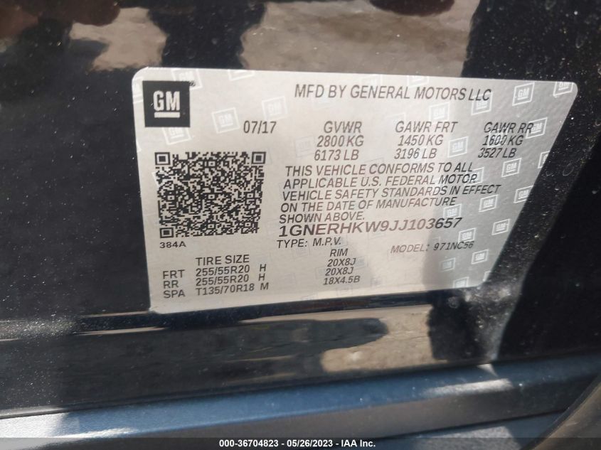 2018 CHEVROLET TRAVERSE LT LEATHER - 1GNERHKW9JJ103657