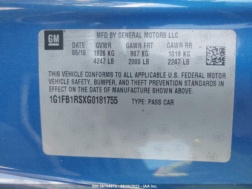 2016 CHEVROLET CAMARO 1LT - 1G1FB1RSXG0181755