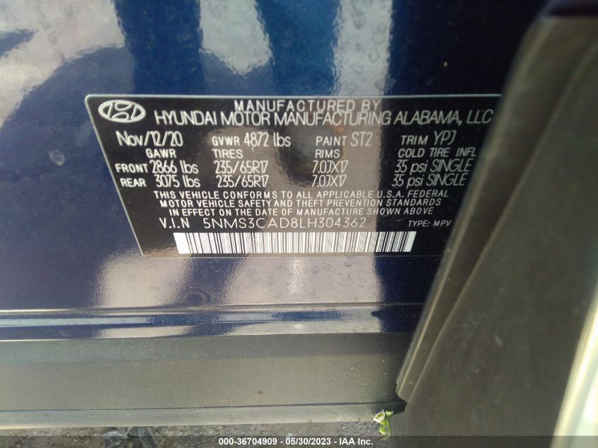 2020 HYUNDAI SANTA FE SEL - 5NMS3CAD8LH304362