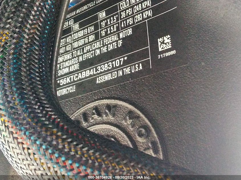 2020 INDIAN MOTORCYCLE CO. CHIEFTAIN LIMITED 56KTCABB4L3383107