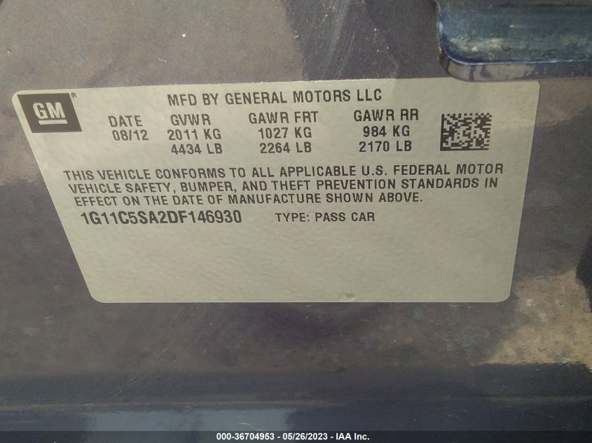 2013 CHEVROLET MALIBU LT - 1G11C5SA2DF146930