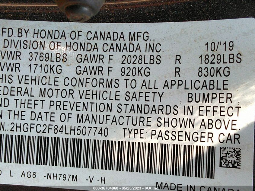 2HGFC2F84LH507740 Honda Civic Sedan SPORT 9