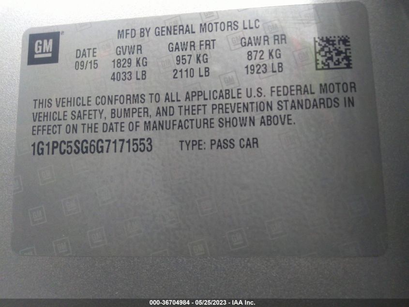 2016 CHEVROLET CRUZE LIMITED LS - 1G1PC5SG6G7171553