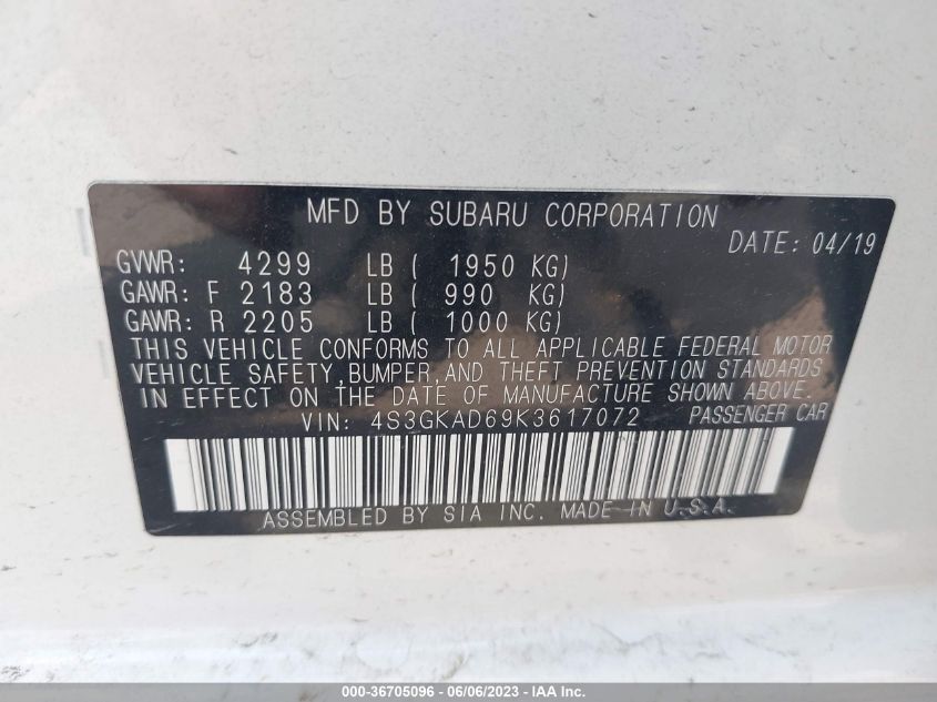 2019 SUBARU IMPREZA PREMIUM - 4S3GKAD69K3617072