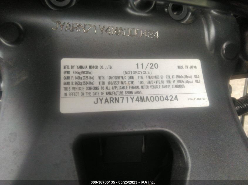 2021 YAMAHA MT09 C - JYARN71Y4MA000424