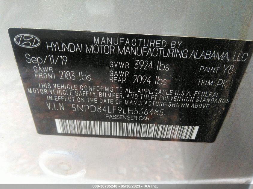 2020 HYUNDAI ELANTRA SEL/VALUE/LIMITED - 5NPD84LF9LH536485