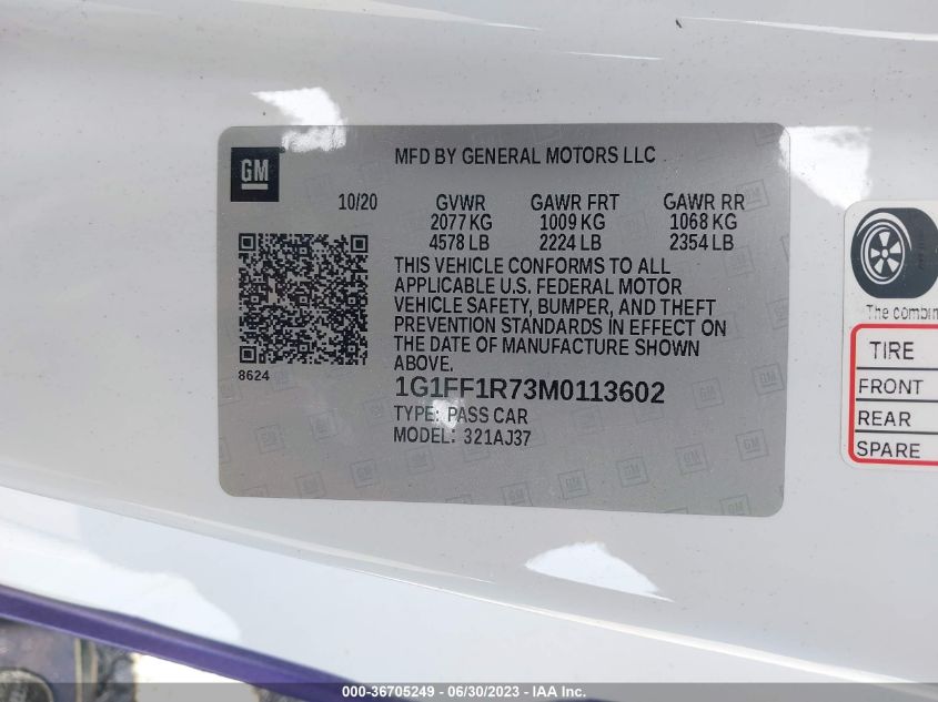 2021 CHEVROLET CAMARO LZ/SS - 1G1FF1R73M0113602