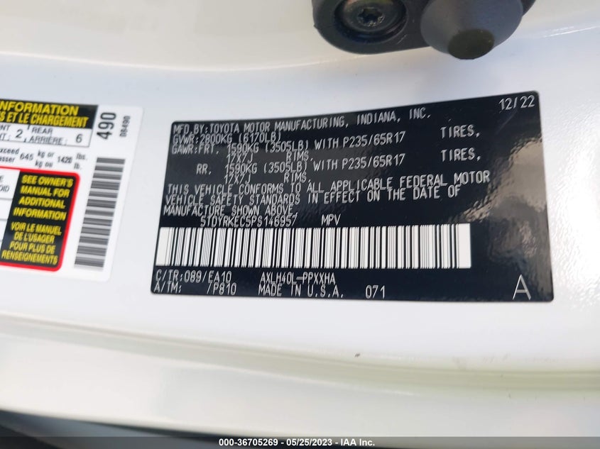 VIN 5TDYRKEC5PS146957 2023 TOYOTA SIENNA XLE