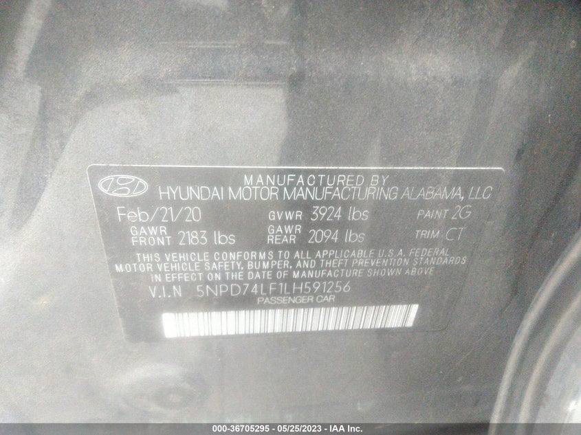 VIN 5NPD74LF1LH591256 2020 HYUNDAI ELANTRA SE