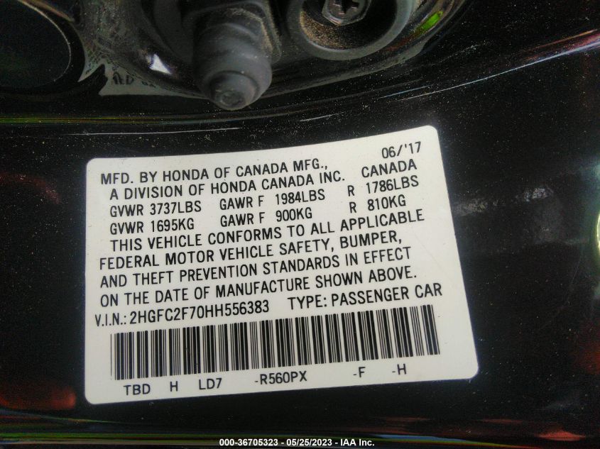 2017 HONDA CIVIC SEDAN EX - 2HGFC2F70HH556383