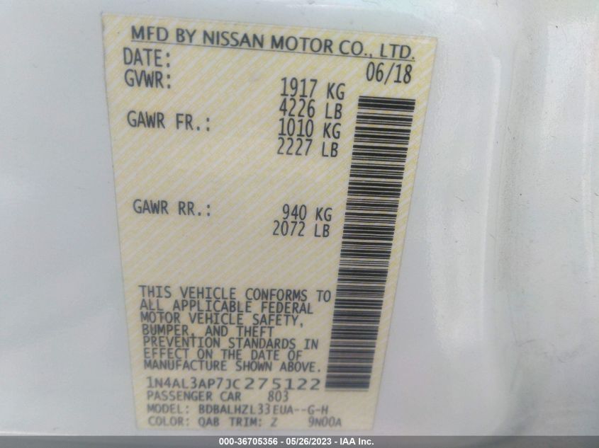 2018 NISSAN ALTIMA 2.5 SR - 1N4AL3AP7JC275122