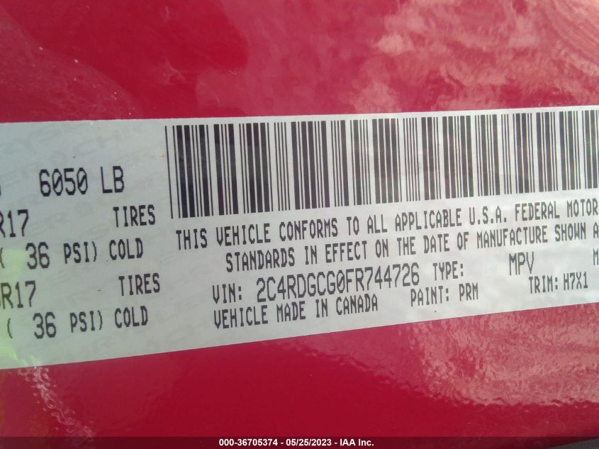 2015 DODGE GRAND CARAVAN SXT - 2C4RDGCG0FR744726