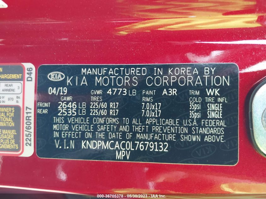 2020 KIA SPORTAGE LX - KNDPMCAC0L7679132