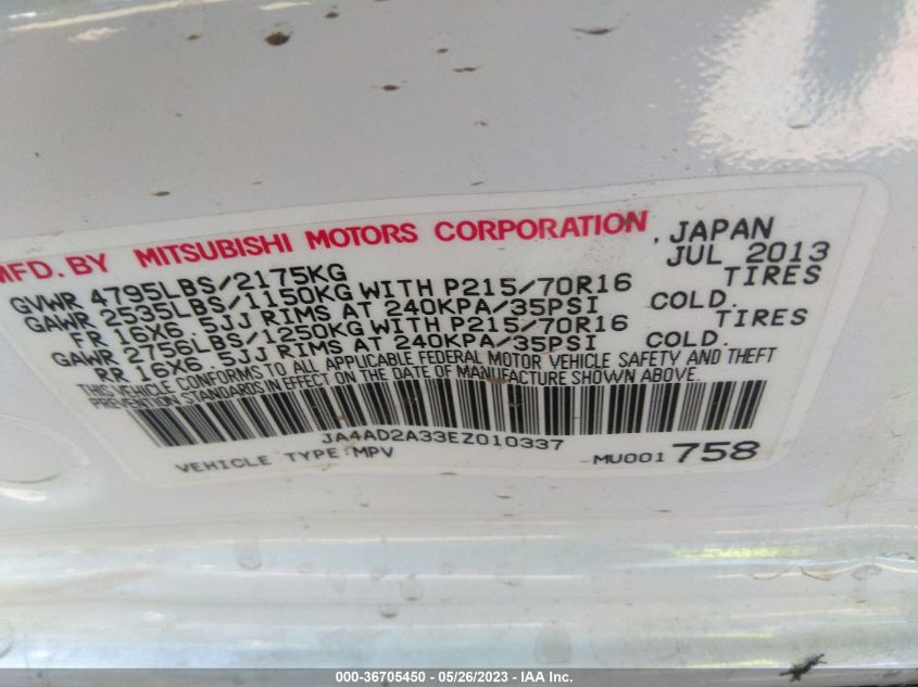 2014 MITSUBISHI OUTLANDER ES - JA4AD2A33EZ010337