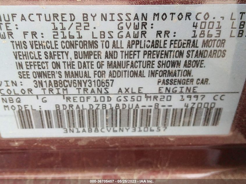 2022 NISSAN SENTRA SV - 3N1AB8CV6NY310657