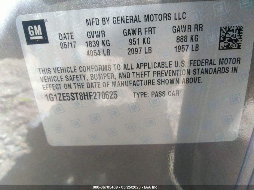 2017 CHEVROLET MALIBU LT - 1G1ZE5ST8HF270625