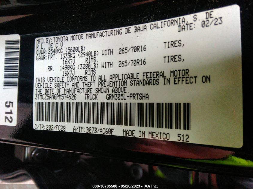 2023 TOYOTA TACOMA 4WD SR5 - 3TMCZ5AN8PM574928