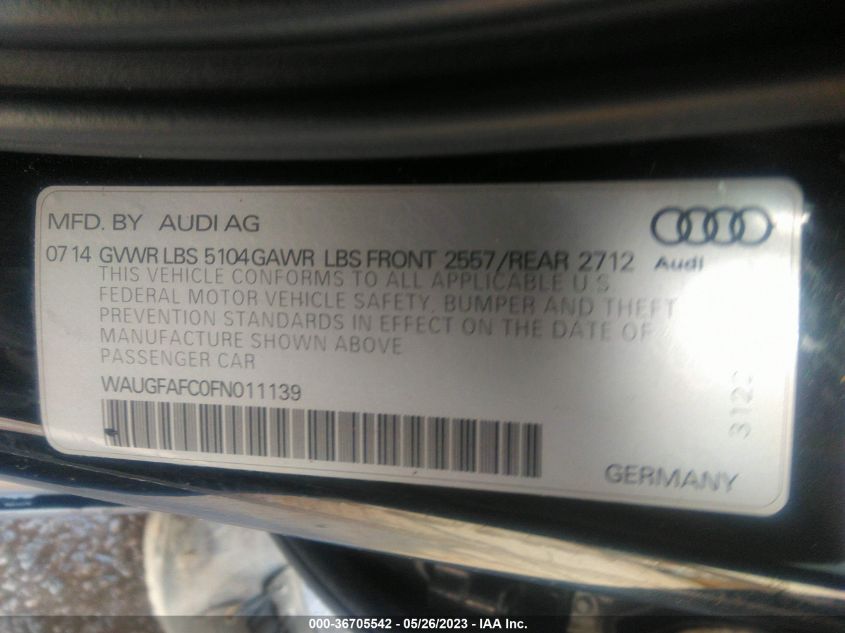 2015 AUDI A6 2.0T PREMIUM PLUS - WAUGFAFC0FN011139