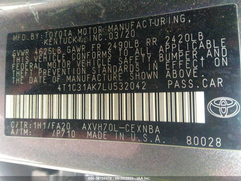 2020 TOYOTA CAMRY HYBRID LE - 4T1C31AK7LU532042