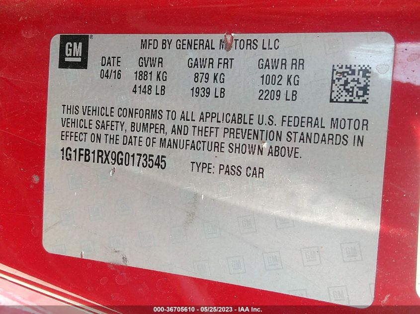 2016 CHEVROLET CAMARO 1LT - 1G1FB1RX9G0173545