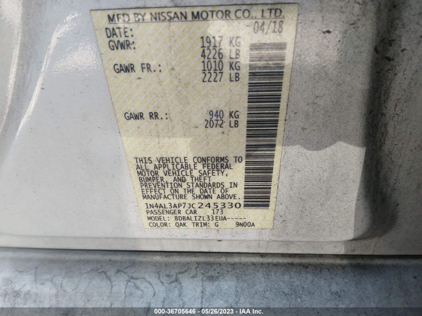 2018 NISSAN ALTIMA 2.5 SV - 1N4AL3AP7JC245330