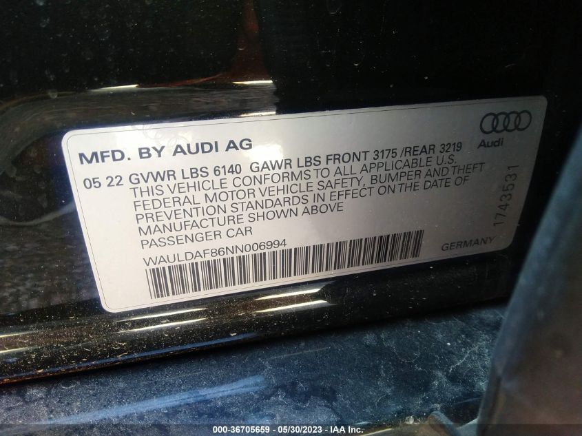 2022 AUDI A8 L WAULDAF86NN006994