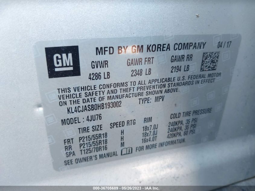 2017 BUICK ENCORE PREFERRED - KL4CJASB0HB193002