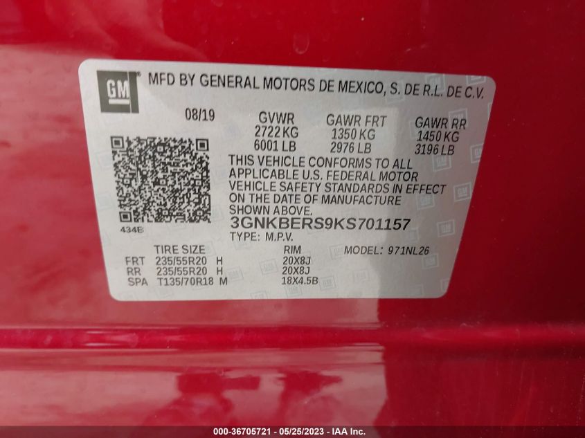 2019 CHEVROLET BLAZER RS - 3GNKBERS9KS701157