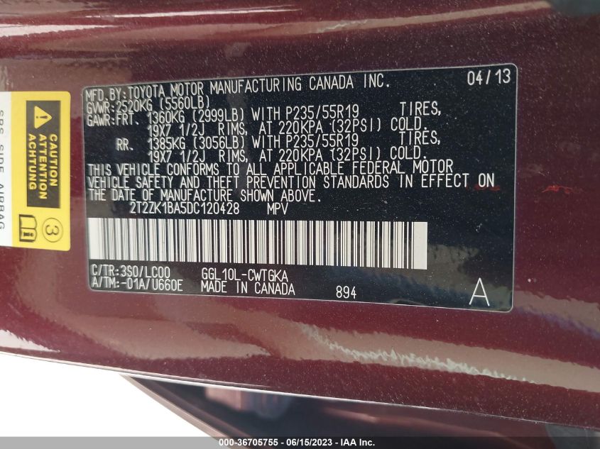 2013 LEXUS RX 350 - 2T2ZK1BA5DC120428
