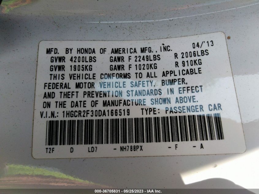 2013 HONDA ACCORD SDN LX - 1HGCR2F30DA166519