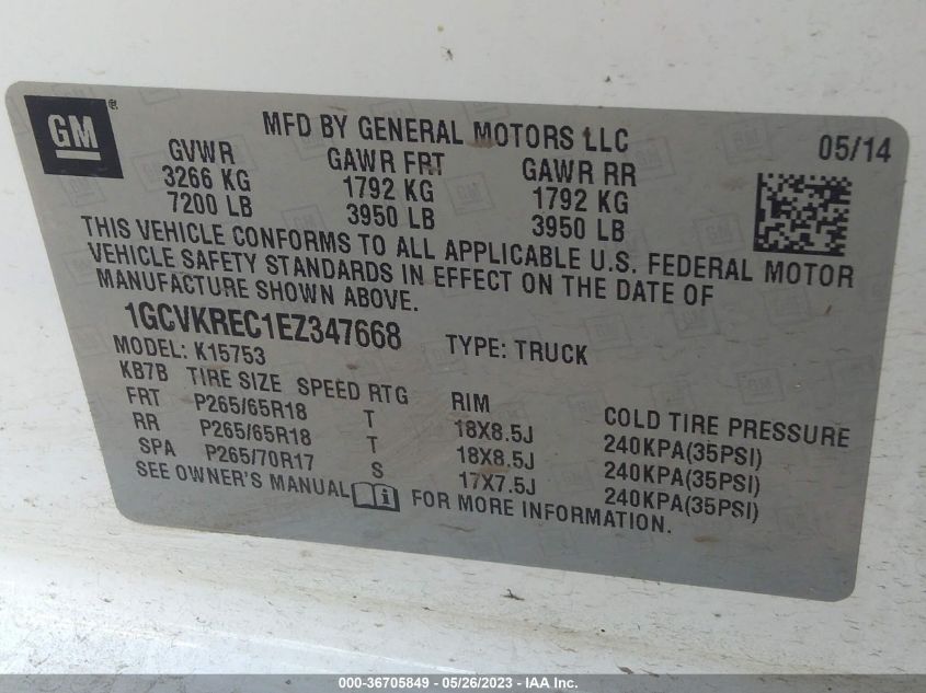 2014 CHEVROLET SILVERADO 1500 LT - 1GCVKREC1EZ347668