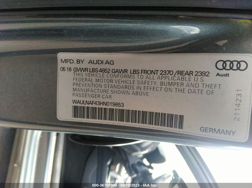 WAULNAF43HN019653 2017 AUDI A4, photo no. 9