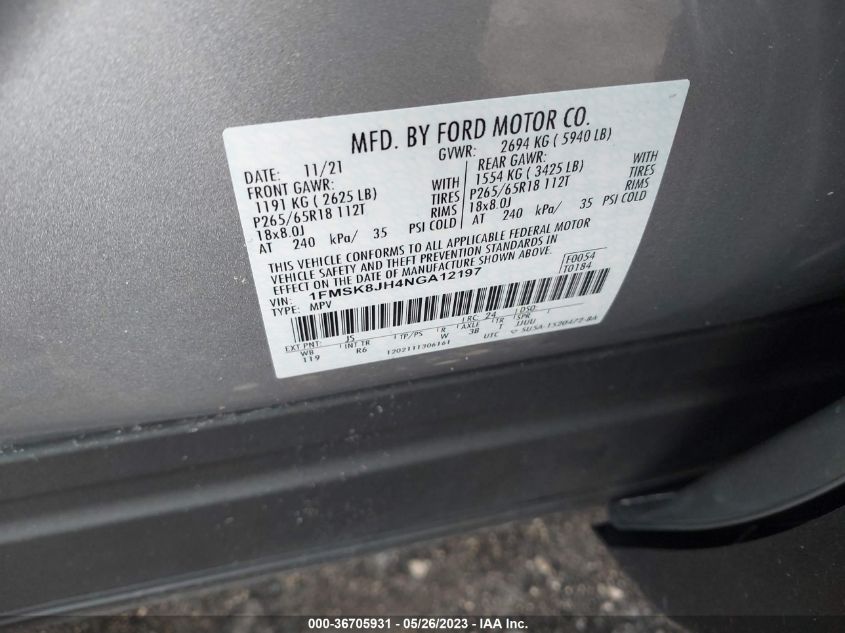 2022 FORD EXPLORER TIMBERLINE - 1FMSK8JH4NGA12197