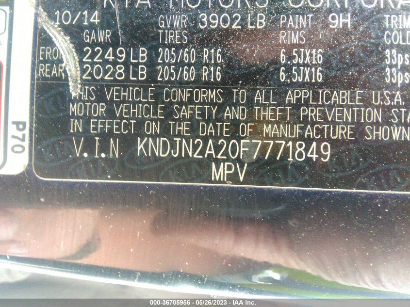 2015 KIA SOUL BASE - KNDJN2A20F7771849