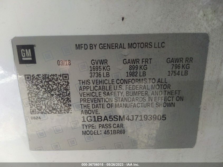 2018 CHEVROLET CRUZE L - 1G1BA5SM4J7193905