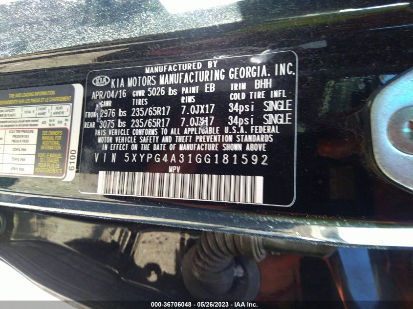 2016 KIA SORENTO LX - 5XYPG4A31GG181592